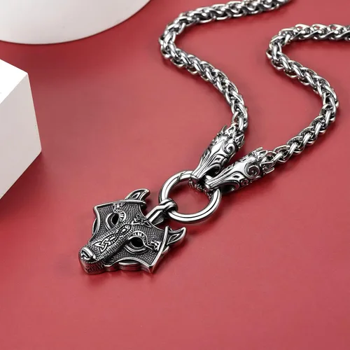 Vista 9 de FaithHeart Collar grueso de collar vikingo nórdico punk, de acero inoxidable, nudo celta, cabeza de lobo, amuleto, joyería de regalo