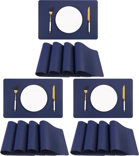 Vista 8 de Juego de 4 manteles individuales de cuero sintético de Halloween HeloHo, manteles individuales negros para mesa, impermeables, resistentes al