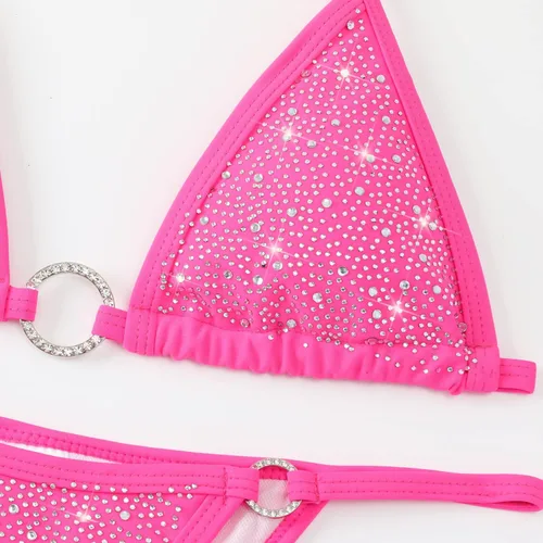 Vista 3 de Balasami Conjunto de traje de baño de 2 piezas con diamantes de imitación brillantes para mujer