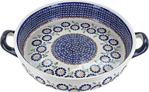 Vista 5 de Blue Rose - Cerámica pulida de margaritas rojas con asas, 9.5 pulgadas de diámetro, único, apto para lavavajillas y duradero