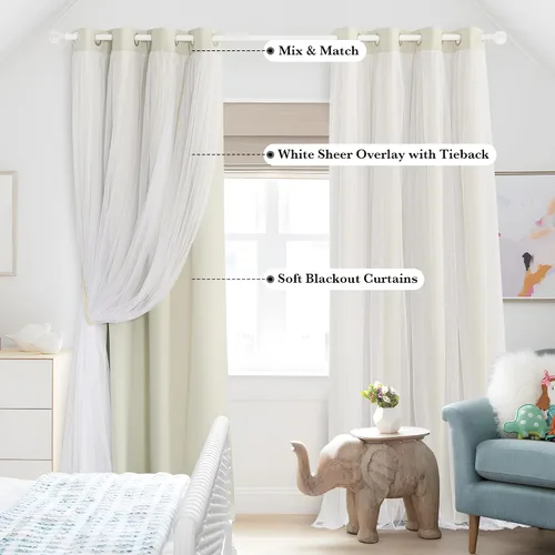 Vista 5 de PONY DANCE Cortinas de Doble Capa - Cortinas Opacas de 63 Pulgadas de Largo, Diseño con Ojales en la Parte Superior, Paneles Transparentes Blancos