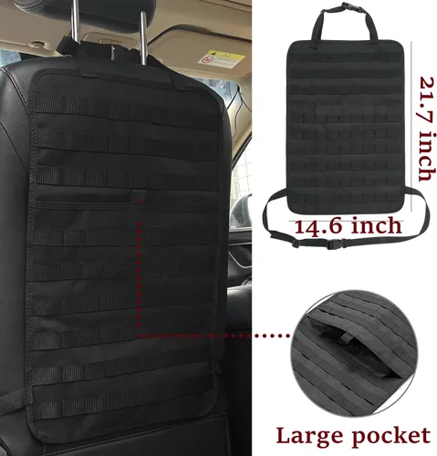 Vista 4 de Pack de 6 organizadores tácticos Molle para respaldo de asiento de coche - Organizador táctico de panel para vehículo con 5 bolsas Molle