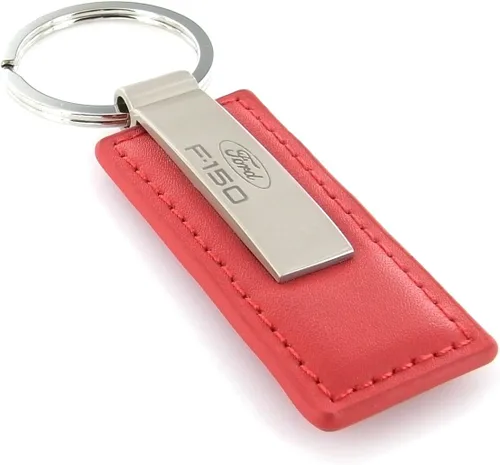 Vista 2 de License Frame Inc. Ford F-150 - Llavero rectangular de cuero rojo y metal, plateado