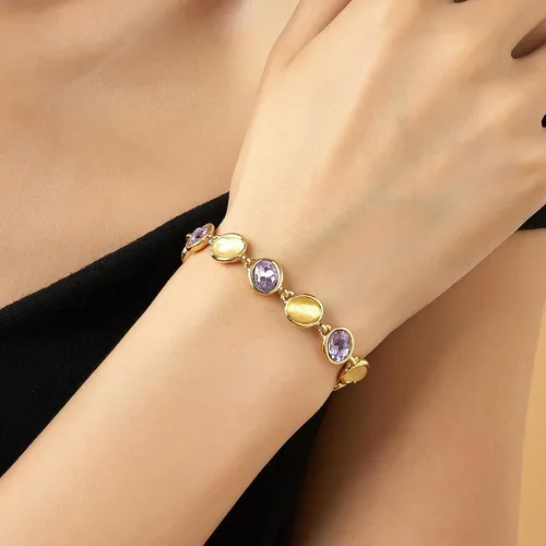 Vista 2 de Aprilery Gold Chain Bracelet for Women, Dainty Multicolor Crystal Stone Link Bracelet 14K Gold Trendy Bracelets Jewelry for Women Girls Gifts for Her