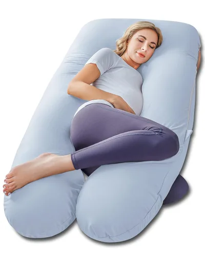 Vista 32 de Meiz - Almohadas de embarazo refrescantes para dormir, almohada corporal de maternidad para mujer embarazada, en forma de U, con funda de jersey