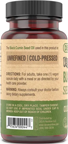 Vista 4 de Deva Vegan Nutrition Aceite de semilla de comino negro, prensado en frío, sin refinar, 90 cápsulas (paquete de 3)
