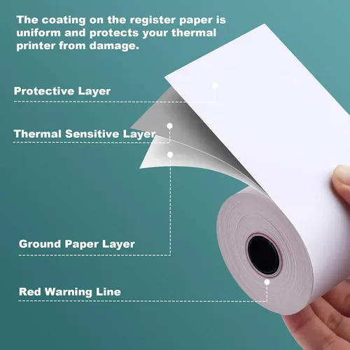 Vista 6 de SJPACK Rollo de papel térmico de 2-1/4" x 50'-200 paquetes de papel de recibo POS, adecuado para cajas registradoras, terminales de tarjetas