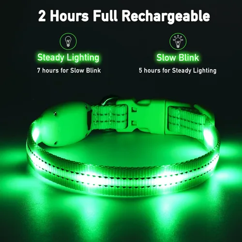 Vista 3 de Collares iluminados para perros pequeños, medianos y grandes, collar de perro LED ajustable, collar recargable suave brillante para perros y gatos
