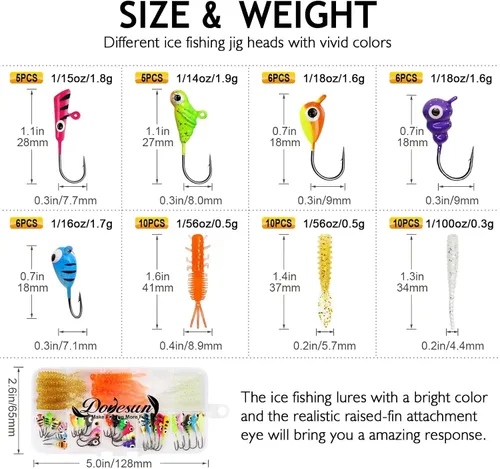 Vista 7 de Kit de Pesca Dovesun Señuelos de Pesca en Hielo Plantillas de Pesca en Hielo Señuelos de Pesca en Hielo para Lucios Señuelos de Crappie 135