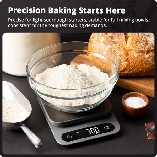 Vista 4 de Greater Goods Báscula digital de alimentos para cocina y hornear, alta capacidad de 22 libras Stainless Steel Platform, Hi-Def LCD, 1g Precision