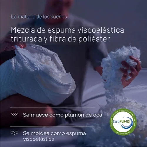 Vista 2 de DreamyBlue Almohada Signature con Loft Ajustable • Relleno de Espuma Viscoelástica Triturada • Alineación Neutra para Personas que Duermen de Lado