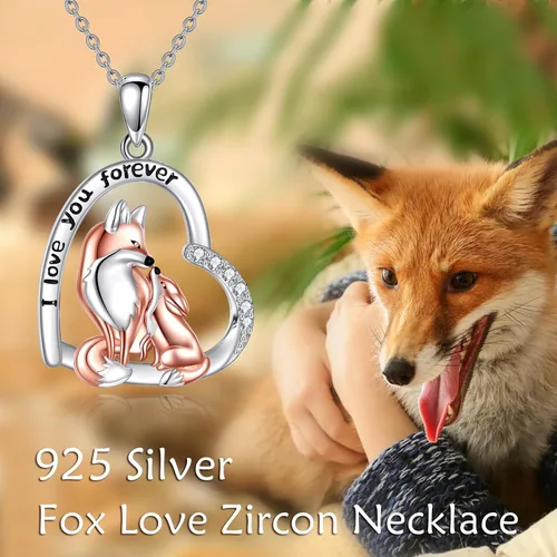 Vista 6 de Collar de plata de ley 925 para madre e hija, vaca, abeja, dinosaurio, tortuga marina, zorro, gato, cerdo, búho, regalo de joyería para mujeres