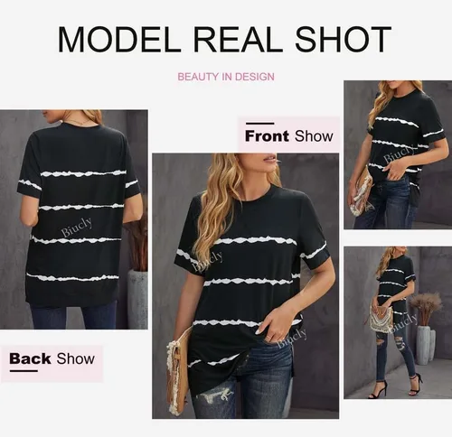Vista 3 de SHEWIN - Camiseta de manga corta con cuello redondo para mujer