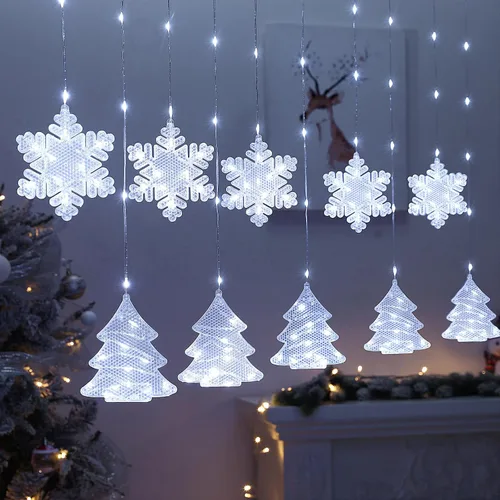 Vista 9 de BLOOMWIN Luces de ventana de decoración de Navidad de 10 pies, 12 copos de nieve, luces de carámbano, luces USB de cortina de Navidad para Copos
