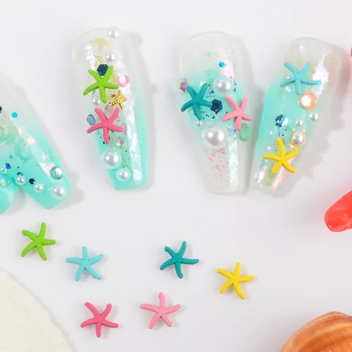 Vista 8 de 60 dijes de uñas de estrella de mar, aleación de verano, 3D, para decoración de uñas temática de playa, arte de uñas y fabricación de joyas