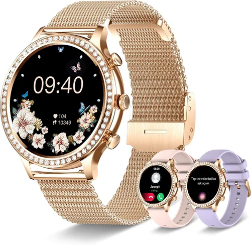 Vista 9 de Reloj inteligente para mujer, reloj inteligente Bluetooth para hacer/recibir llamadas con frecuencia cardíaca de 24 horas y monitor de sueño, IP68