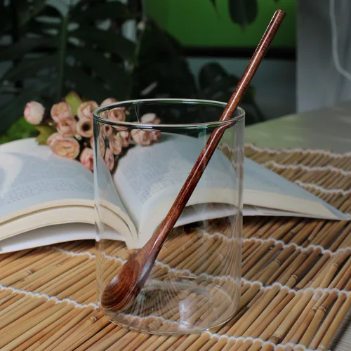 Vista 3 de Meiyahome - Cuchara de madera larga de mango redondo de 8 pulgadas, cuchara mezcladora hecha a mano de material Nanmu, cuchara de café de 7.9 in