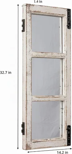 Vista 2 de Espejo de Ventana con Marco de Madera Estilo Granja 14" x 33", Espejos de Ventana Rústicos Blancos Desgastados para Colgar Verticalmente