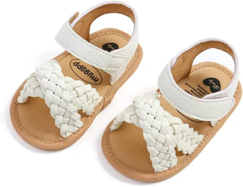 Vista 3 de COSANKIM Sandalias de bebé niña suela de goma verano al aire libre bebé primer caminante cuna vestido zapatos bebé sandalias, 06 blanco