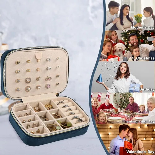 Vista 6 de Dajasan Estuche de viaje de joyería de terciopelo caja de joyería de viaje pequeña caja organizadora de joyas portátil para aretes pulseras anillos
