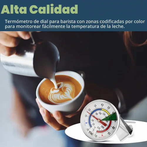 Vista 6 de Termómetro de leche para vaporizar leche - Ideal como termómetro de temperatura de café con sonda de acero inoxidable de 175 mm y clip para café