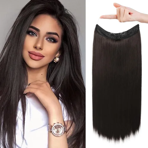 Vista 30 de REECHO - Extensiones de cabello con alambre invisible y con cintillo transparente, tamaño ajustable, clips seguros extraíbles, cabello lacio, diseño