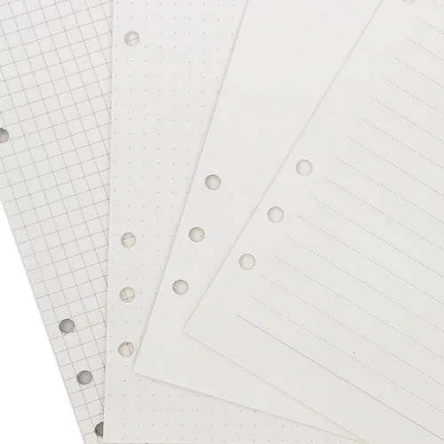 Vista 2 de Zelten 1 paquete A5 de 80 hojas/160 páginas 4 en 1 rayado cuadrado punteado en blanco hojas sueltas perforadas papel de repuesto de papel