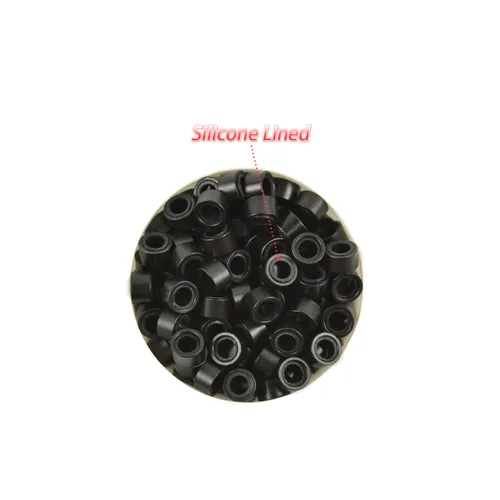 Vista 3 de 500 cuentas de micro anillos forradas de silicona de 0.197 in para extensiones de cabello con punta I (negro)