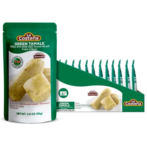 Vista 10 de La Costeña Red Tamales - Bolsa para microondas de comida mexicana, 3.8 onzas, paquete de 12 Made with Pork, Red Sauce & Masa Corn Meal, Ready to