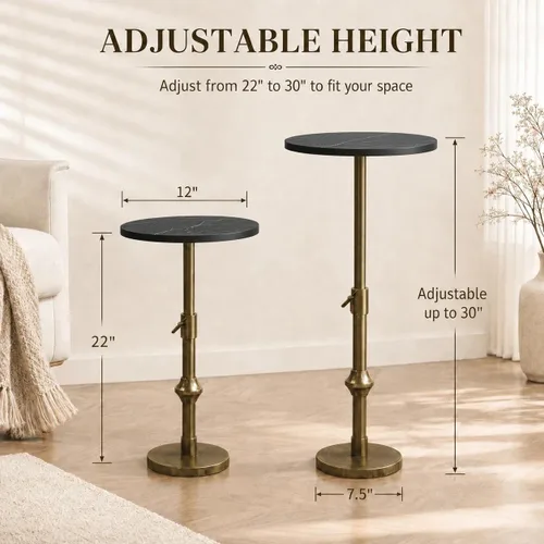 Vista 3 de WHGBJA - Mesa auxiliar ajustable con pedestal de mármol sintético, 12 x 30 pulgadas