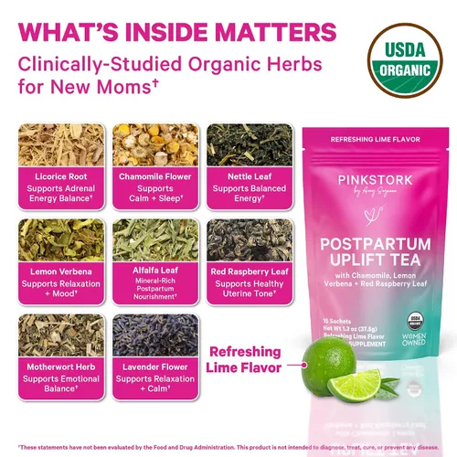 Vista 3 de Pink Stork Té posparto Upliflift: recuperación posparto + apoyo del estado de ánimo, equilibrio hormonal para mujeres después del embarazo