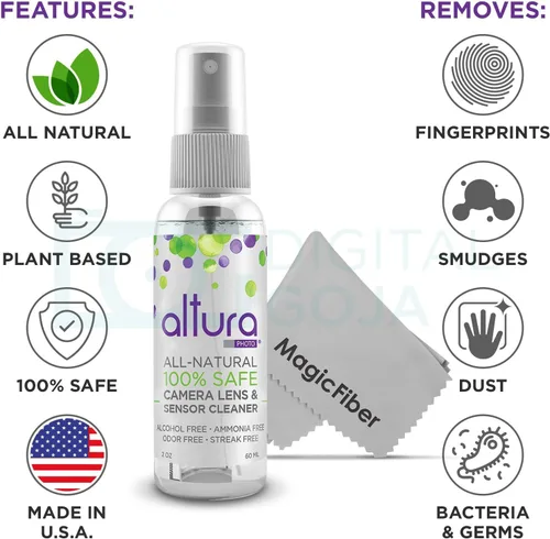 Vista 3 de Altura Photo Kit profesional de limpieza de cámara para cámaras DSLR APS-C y sin espejo, limpiador de lentes y sensores, incluye funda, aerosol