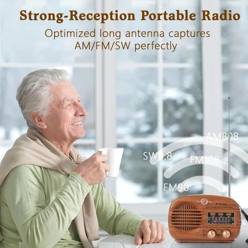 Vista 6 de Radios portátiles AM FM SW, radio retro con altavoz, radio transistor Bluetooth 5.3, batería recargable, TWS, soporte de tarjeta TF/MP3/reproducción