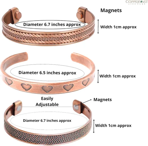 Vista 33 de Pulseras de cobre para hombres y mujeres Juego de 3 con caja de regalo Hecho a mano 100% cobre Regalo para mujeres y hombres
