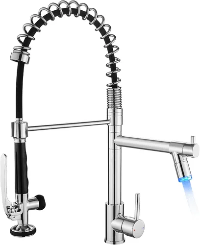 Vista 15 de Fapully - Grifo de fregadero de cocina comercial extraíble con espray níquel cepillado