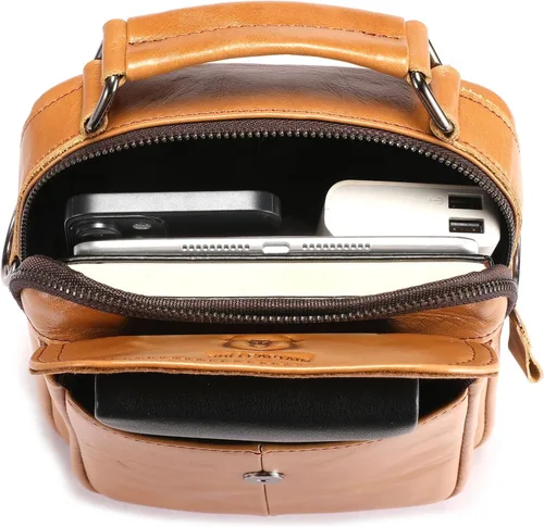 Vista 3 de Bolso de hombro de cuero para hombre, bolso cruzado casual, bolso de mensajero vintage de viaje, bolso multifunción