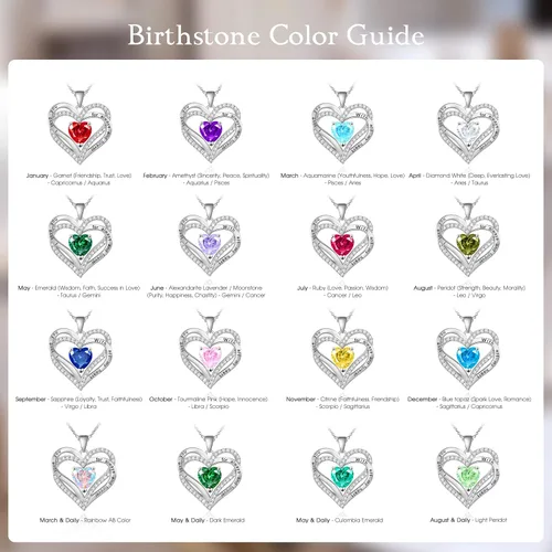 Vista 5 de Beauyist Birthstone Necklaces for Women & Girls, Love Heart Pendant Necklace Chains Jewelry Gifts, 5A Zirconia I Love You Necklace, Anniversary