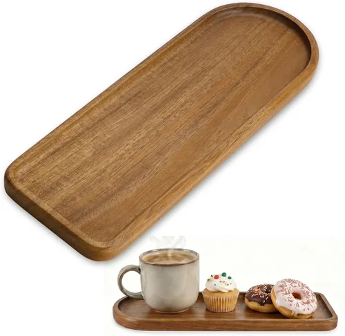 Vista 10 de Bandeja pequeña de madera Bandeja de madera de acacia para tocador, encimera de baño, mesa de café e inodoro Perfecto para joyas, llaves