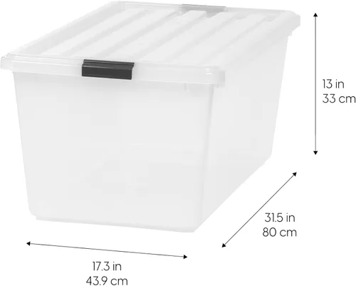 Vista 2 de IRIS USA - Contenedores de almacenamiento apilables de plástico de 91 cuartos de galón con tapas y hebillas de cierre, paquete de 4, contenedores
