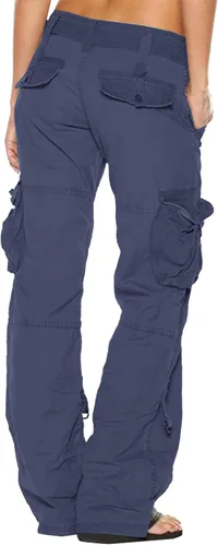 Vista 6 de Pantalones cargo para mujer con bolsillos, cintura elástica con botones, pantalones sueltos de moda para descansar