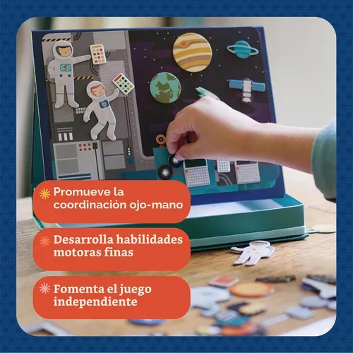 Vista 8 de Petit Collage Escena de Juego del Espacio Exterior, Piezas Magnéticas para Mezclar y Combinar, Edades 3+, 2 Escenas y 54 Piezas