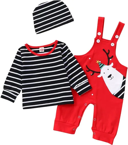 Vista 9 de VINUOKER Ropa de Navidad para bebé, conjuntos de ropa de Navidad para Año Nuevo, 3 piezas, conjuntos de ropa infantil