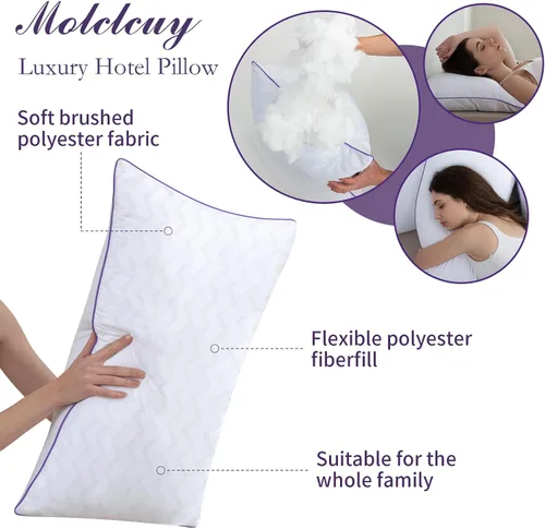 Vista 5 de MOLCLCUY Juego de 4 almohadas de cama tamaño estándar, almohada de la colección de hotel para dormir de lado y de espalda, relleno de microfibra