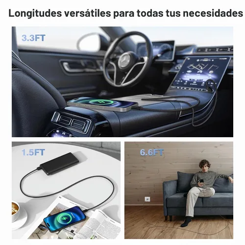 Vista 6 de Elebase - Cable de carga USB A a USB C para iPhone 18 Pro, 1.5/3.3/6.6 pies
