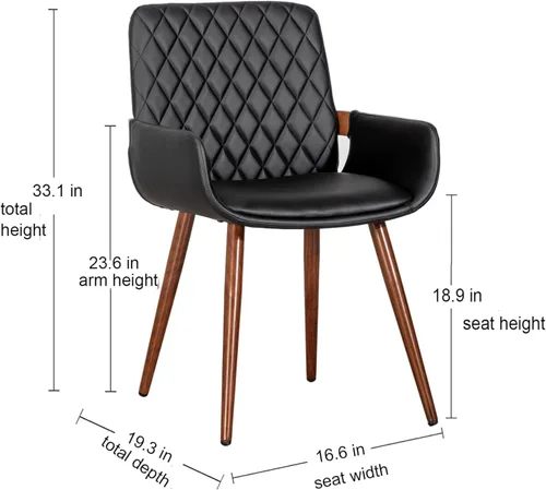 Vista 2 de LUNLING Sillas de Comedor Modernas de Mediados de Siglo de Cuero Sintético, Sillas con Asiento Tapizado y Patas de Metal, Silla de Cocina de Cuero