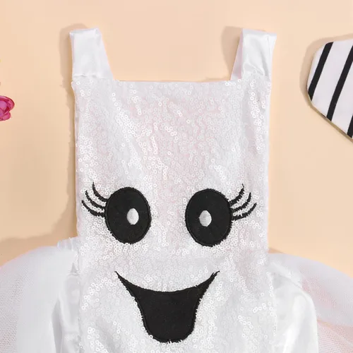 Vista 3 de Conjunto de ropa para bebés recién nacidos de Halloween sin mangas fantasma mameluco tutú vestido de lentejuelas body calentadores de piernas