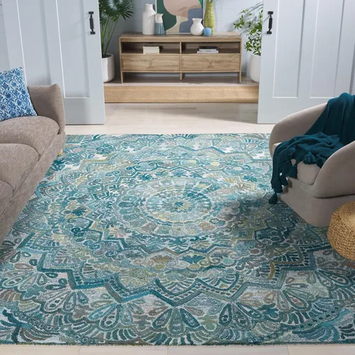 Vista 40 de SAFAVIEH Marquee Collection - Alfombra decorativa, 2 x 3 pies, beige y marfil, lana de medallón de mandala hecha a mano, ideal para zonas de alto