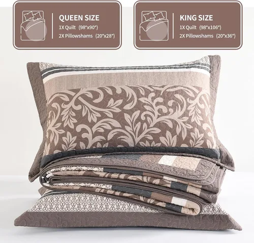 Vista 6 de KALOOLA Juego de edredón de granja tamaño Queen – Colcha acolchada rústica 100% algodón ligero con 2 fundas de almohada, colcha reversible botánica