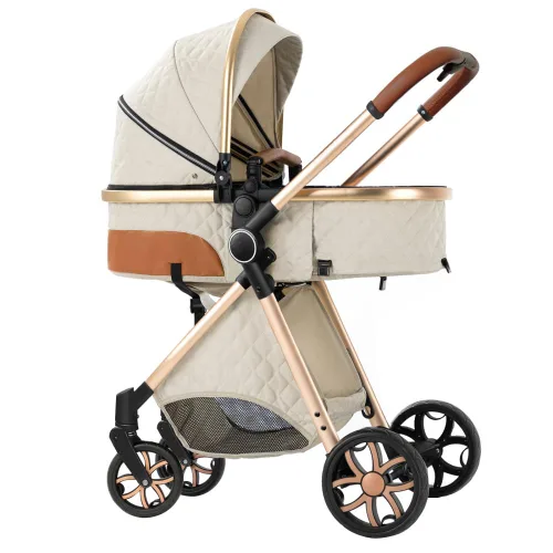 Vista 13 de Cochecito de bebé 2 en 1, cochecito infantil convertible, carriola de bebé de alta vista, cochecito plegable con toldo ajustable (Negro)