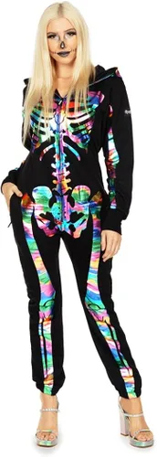Vista 4 de Tipsy Elves - Disfraz de esqueleto de Halloween para mujer con estampado de espalda disfraz de esqueleto